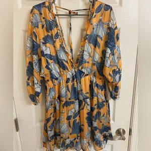 Deep V Yellow and Blue Summer Dress